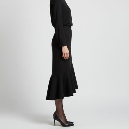 دامن فلوئنس نامتقارن مجلسی مشکی سایز 32 تا 62 (رنگبندی موجود) رویداسما roydasma سایز بزرگ موجود