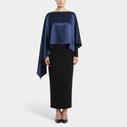 رویی مجلسی یک طرفه ساتن آبی نفتی (رنگبندی موجود) رویداسما roydasma سایز بزرگ موجود