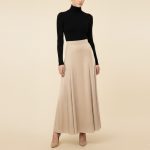 دامن بافت کرم نیم کلوش بلند پشت کش قد 100cm سایز 32 تا 62 رویداسما roydasma سایز بزرگ موجود