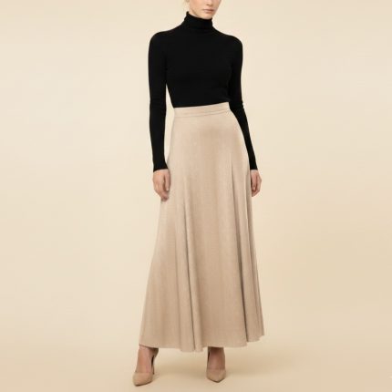 دامن بافت کرم نیم کلوش بلند پشت کش قد 100cm سایز 32 تا 62 رویداسما roydasma سایز بزرگ موجود