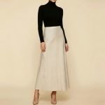 دامن بافت کرم ای لاین بلند پشت کش قد 100cm سایز 32 تا 62 رویداسما roydasma سایز بزرگ موجود