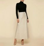 دامن بافت کرم ای لاین بلند پشت کش قد 100cm سایز 32 تا 62 رویداسما roydasma سایز بزرگ موجود