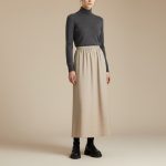 دامن بافت کرم ای لاین بلند کمرکش قد 90cm سایز 32 تا 62 رویداسما roydasma سایز بزرگ موجود