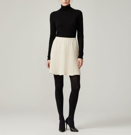 دامن بافت کرم کوتاه کمرکش ای لاین قد 35cm سایز 32 تا 62 رویداسما roydasma سایز بزرگ موجود