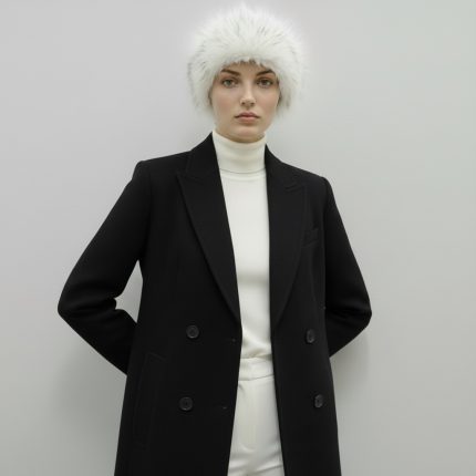 کلاه روسی خز پرزبلند سفید با رگه مشکی (رنگبندی موجود) رویداسما roydasma