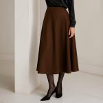 دامن میدی کرپ پشت کش قهوه ای نیم کلوش قد 80cm سایز 32 تا 62 (رنگبندی موجود)