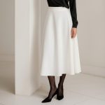 دامن میدی کرپ پشت کش سفید نیم کلوش قد 80cm سایز 32 تا 62 (رنگبندی موجود) رویداسما roydasma سایز بزرگ موجود