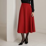 دامن میدی کرپ پشت کش قرمز نیم کلوش قد 80cm سایز 32 تا 62 (رنگبندی موجود) رویداسما roydasma سایز بزرگ موجود