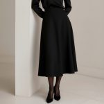 دامن میدی کرپ پشت کش مشکی نیم کلوش قد 80cm سایز 32 تا 62 (رنگبندی موجود) رویداسما roydasma سایز بزرگ موجود