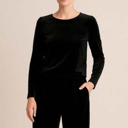 بلوز مخمل آستین بلند مشکی سایز 32 تا 62 (رنگبندی موجود) رویداسما roydasma سایز بزرگ موجود