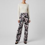 شلوار راسته پشت کش گل لیلیوم با زمینه مشکی بلند کرپ نخ پفکی سایز 32 تا 62 رویداسما roydasma سایز بزرگ موجود