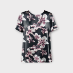 تیشرت گلدار گل لیلیوم با زمینه مشکی آستین کوتاه کرپ نخ پفکی سایز 32 تا 62 رویداسما roydadma سایز بزرگ موجود