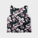 کراپ تاپ گلدار گل لیلیوم با زمینه مشکی آستین حلقه ای کرپ نخ پفکی سایز 32 تا 62 رویداسما roydasma سایز بزرگ موجود