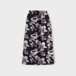 دامن میدی ای لاین کمرکش گل لیلیوم با زمینه مشکی کرپ نخ پفکی قد 80cm سایز 32 تا 62 رویداسما roydasma سایز بزرگ موجود