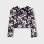 شومیز کراپ گلدار گل لیلیوم با زمینه مشکی آستین بلند کرپ نخ پفکی سایز 32 تا 62 رویداسما roydasma سایز بزرگ موجود