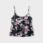 تاپ بندی چین دار گلدار گل لیلیوم با زمینه مشکی یقه گرد کرپ نخ پفکی سایز 32 تا 62 رویداسما roydasma سایز بزرگ موجود